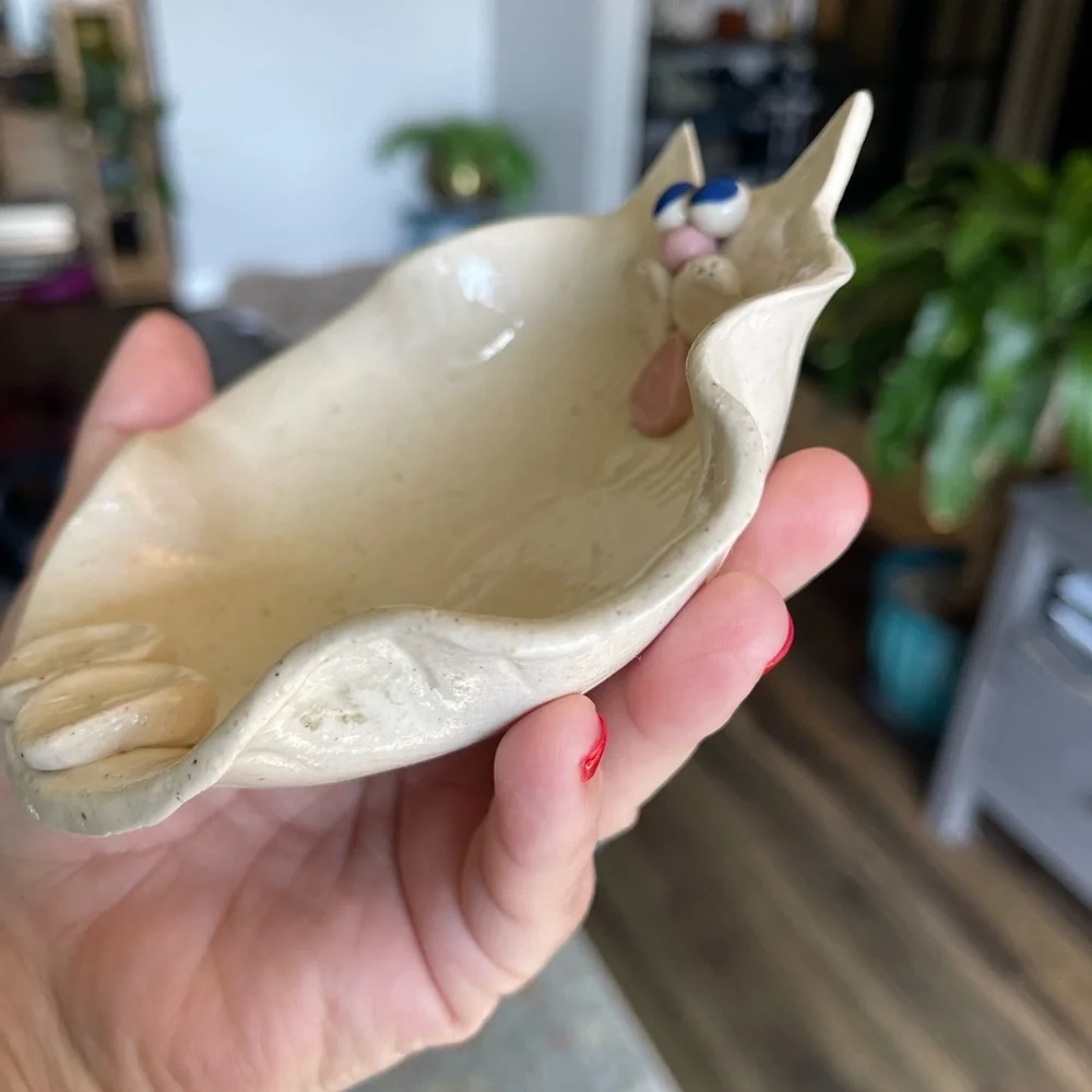 Vintage Ceramic Cat Soap Dish Handmade